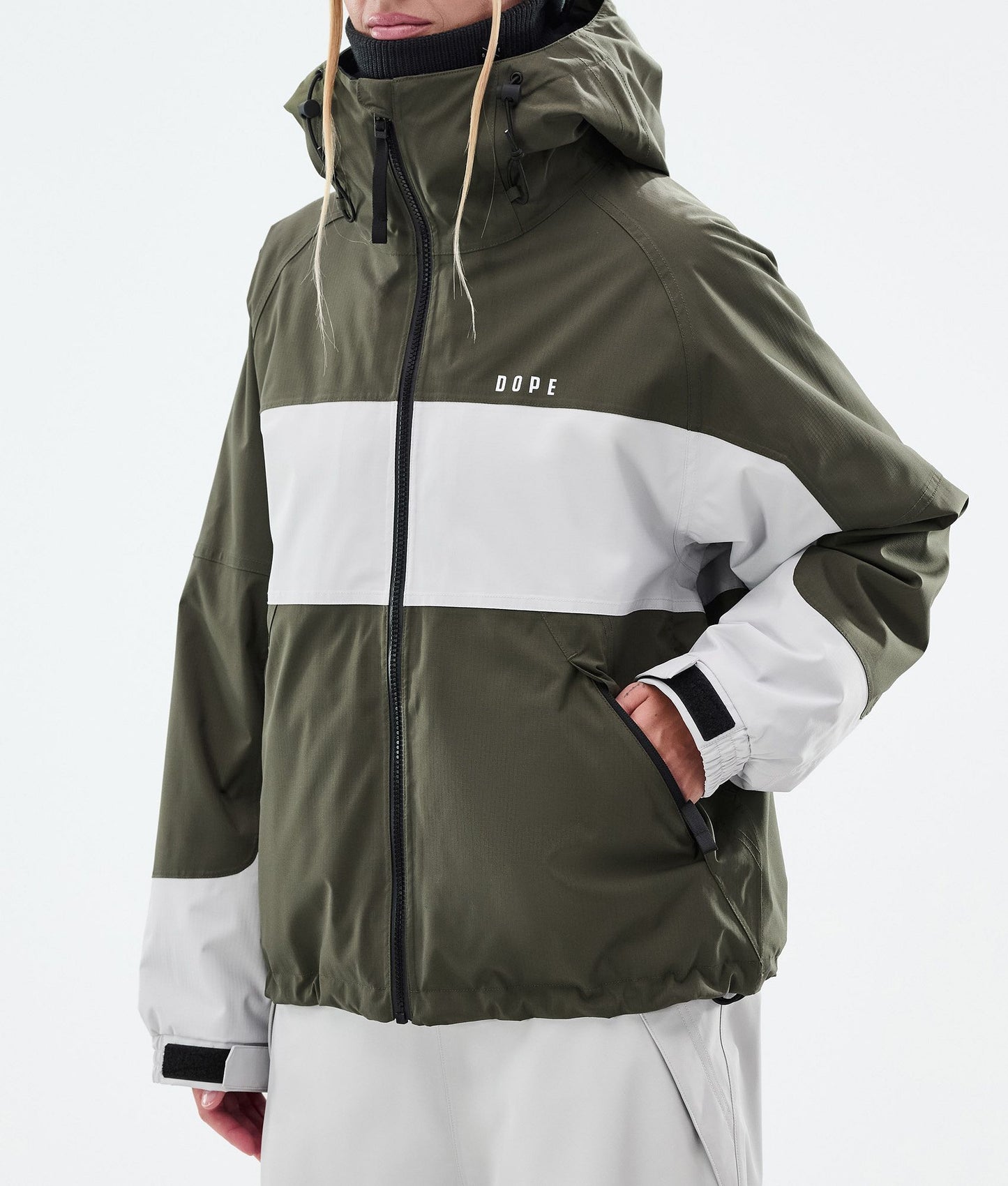 Snowboard Jacket Women Stripe Olive Green/Light Grey